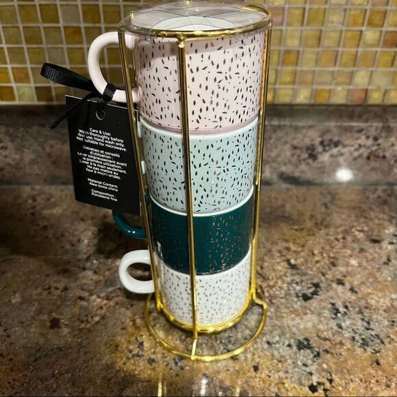 COCO + LOLA 4 Piece Stackable Espresso Mug Set - Gold Speck Design - Picture 2 of 4